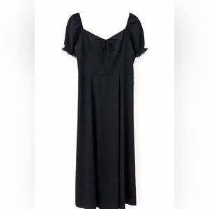 Böhme Black Puff Sleeve Midi Dress Smocked Back Cottagecore Romantic NWT